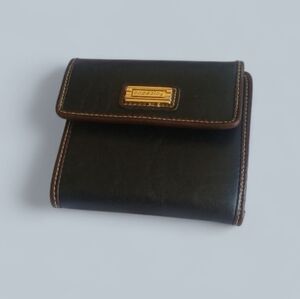 Vintage Black Leather Wallet with Brown Trim